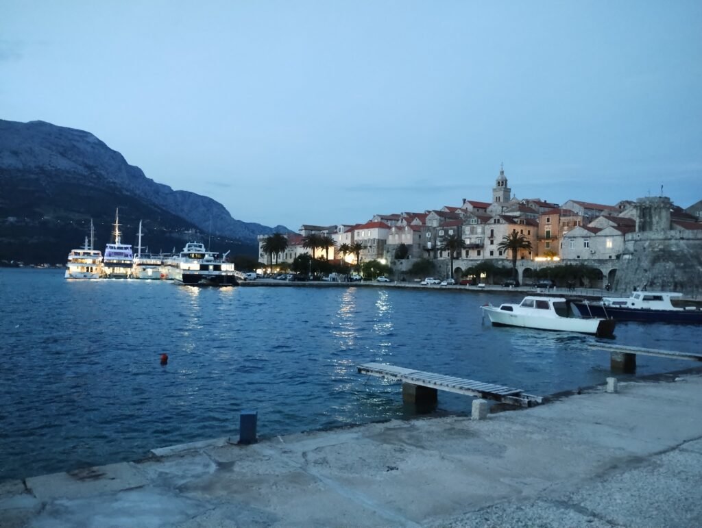Korcula harbour by night